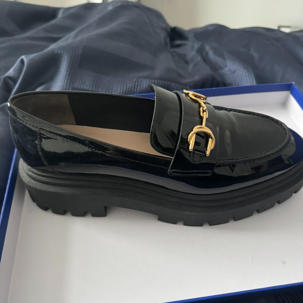NWT Stuart Weitzman Owen Lug Sole Horsebit Loafer Patent Leather